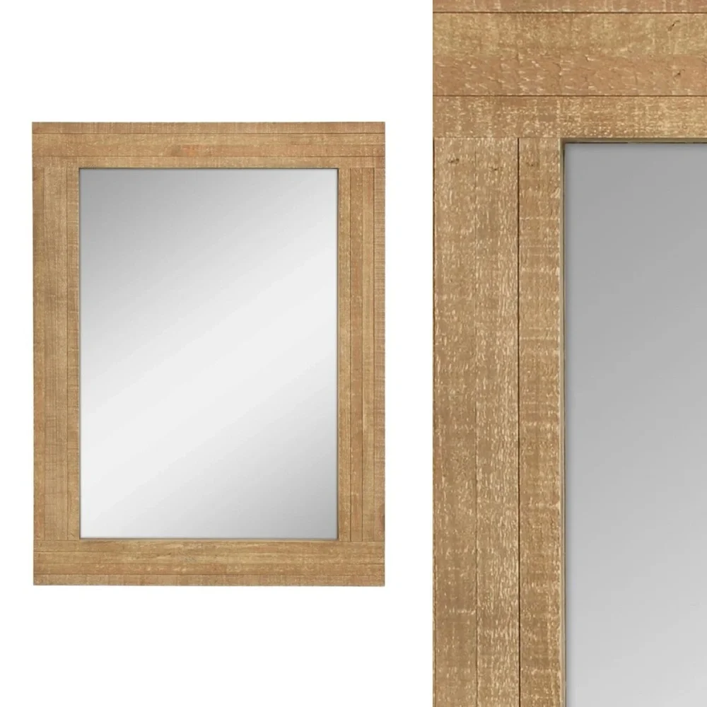 New Pottery Barn Large Boho Rustic Rectangular Wood Frame Wall Mirror 24